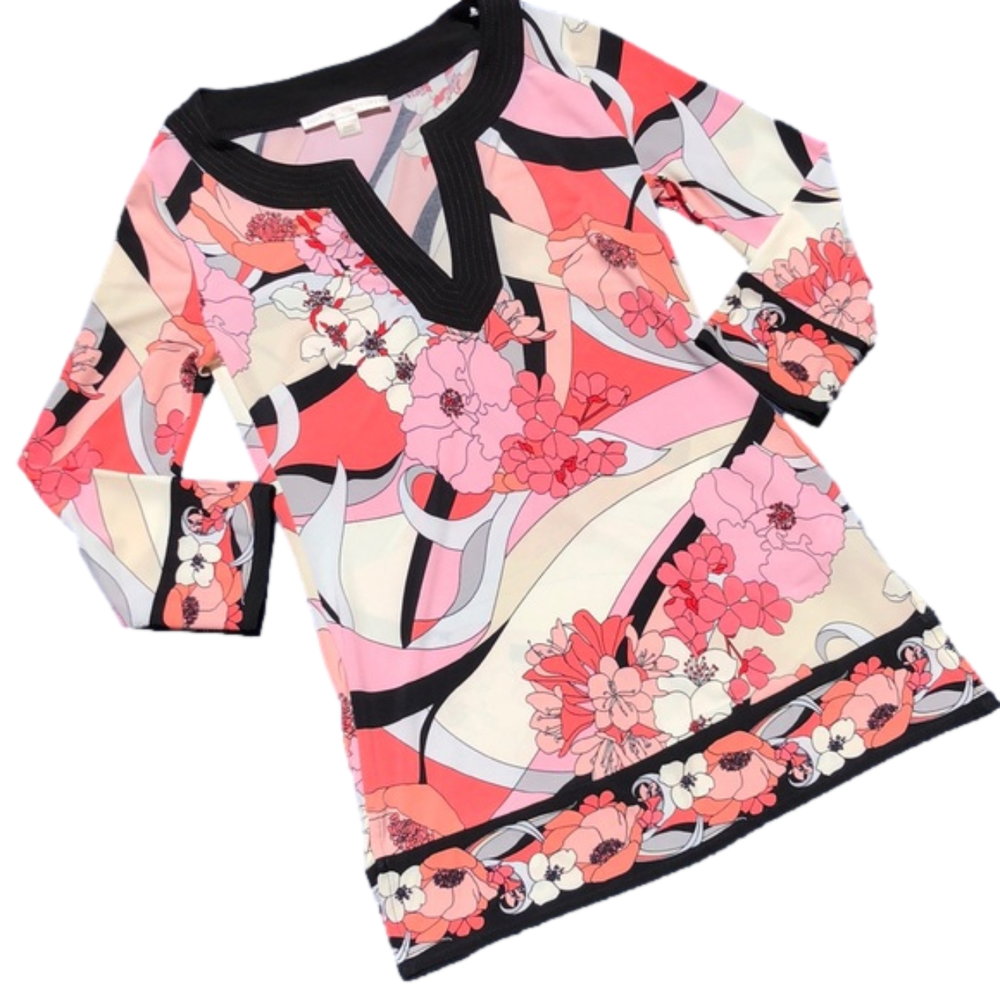 Like New Boston Proper Pink & Black Tunic Sz XXS